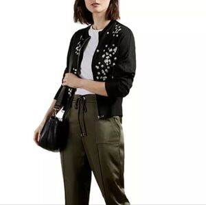 Ted Baker Priyaa Elderflower Embroidered Zip Cardigan Black Bomber Jacket